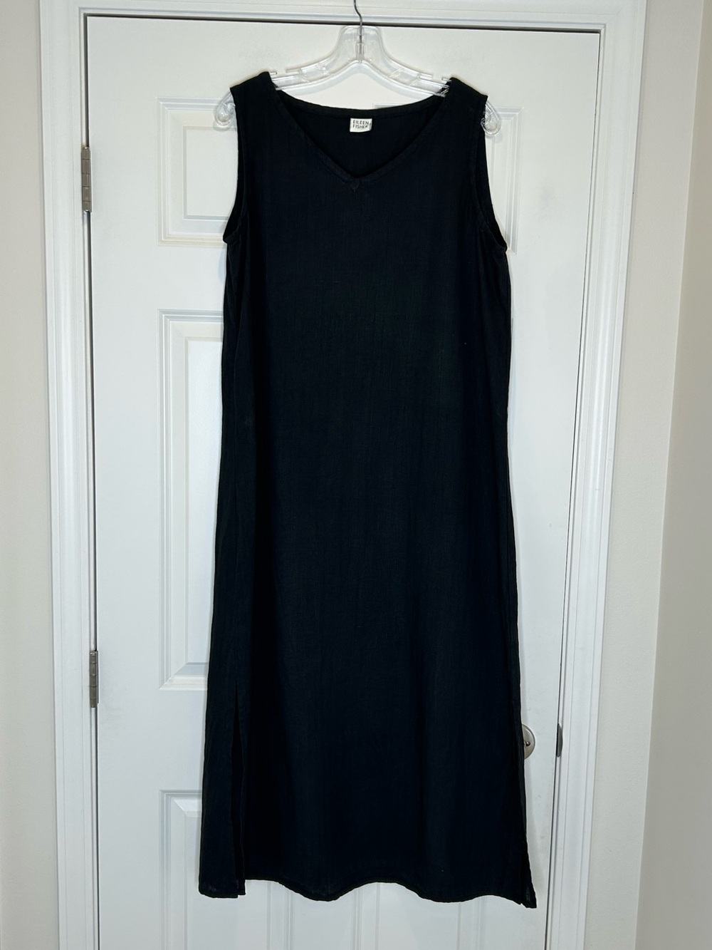 Eileen Fisher Black Linen  Sleeveless V-Neck Maxi Dress M